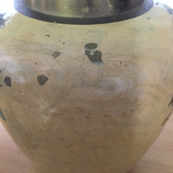 Vintage solid brass enameled jar Urn with lid 9.5" tall 5.5" wide flower heavy - Picture 5 of 8